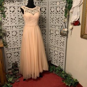 MORI LEE BLUSH PINK LACE & TULLE FORMAL PROM HOMECOMING DRESS GOWN